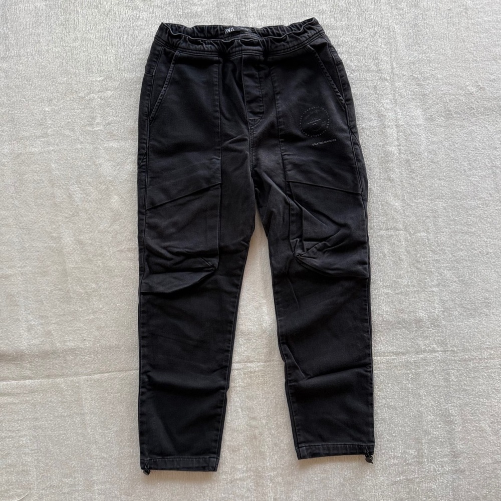 Zara Denimwear Size Small Black Cargo Joggers Elastic Waist Toggle Hem Pants